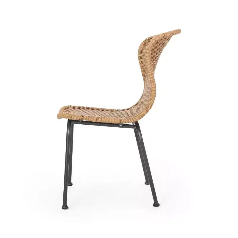 Chaises d'appoint de patio Okak Boho en osier et rotin, lot de 2, chaises de salle à manger d'extérieur avec pieds élégants et patins, sièges de mobilier de patio, naturel/noir