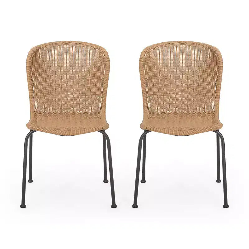 Chaises d'appoint de patio Okak Boho en osier et rotin, lot de 2, chaises de salle à manger d'extérieur avec pieds élégants et patins, sièges de mobilier de patio, naturel/noir