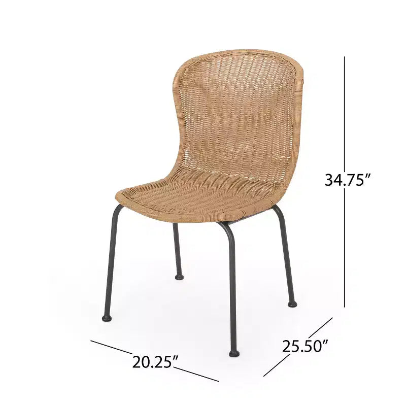 Chaises d'appoint de patio Okak Boho en osier et rotin, lot de 2, chaises de salle à manger d'extérieur avec pieds élégants et patins, sièges de mobilier de patio, naturel/noir
