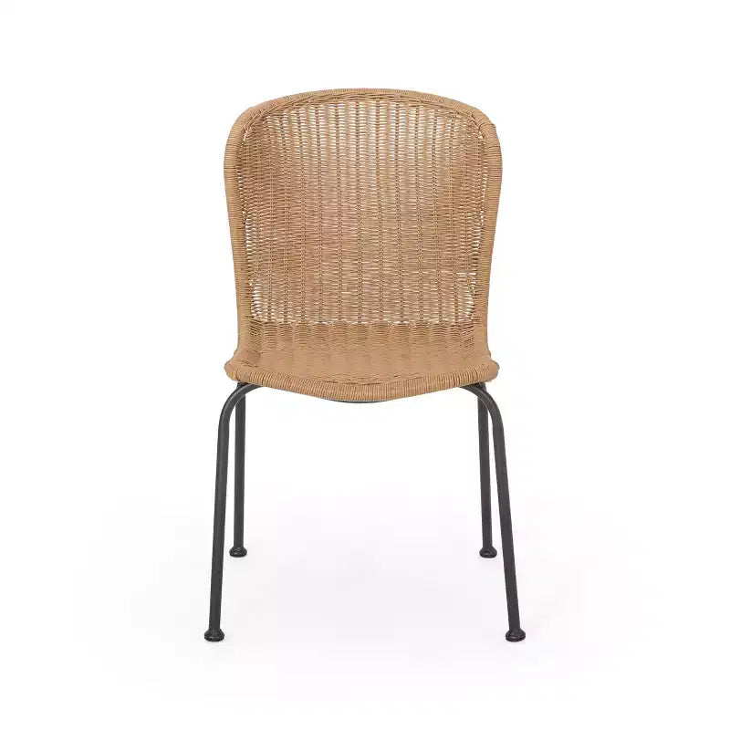 Chaises d'appoint de patio Okak Boho en osier et rotin, lot de 2, chaises de salle à manger d'extérieur avec pieds élégants et patins, sièges de mobilier de patio, naturel/noir