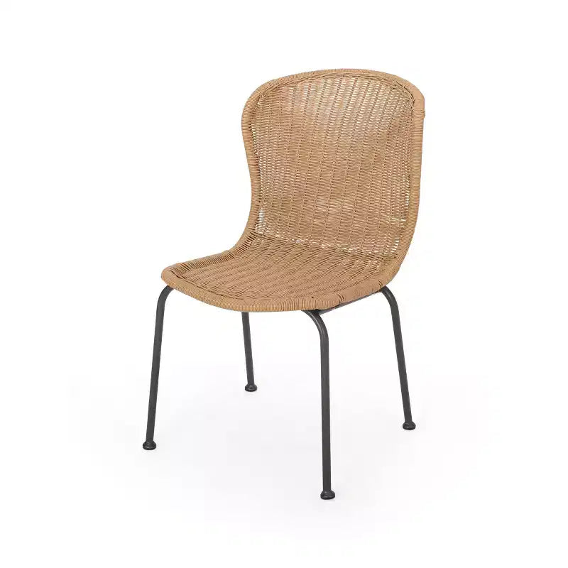 Chaises d'appoint de patio Okak Boho en osier et rotin, lot de 2, chaises de salle à manger d'extérieur avec pieds élégants et patins, sièges de mobilier de patio, naturel/noir