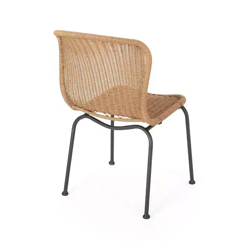 Chaises d'appoint de patio Okak Boho en osier et rotin, lot de 2, chaises de salle à manger d'extérieur avec pieds élégants et patins, sièges de mobilier de patio, naturel/noir