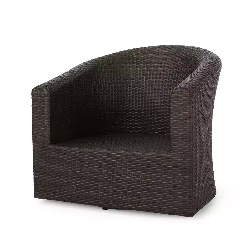 Chaises d'appoint pivotantes Okak 360 pour terrasse, chaises de club d'extérieur en osier tressé à la main avec base en aluminium et coussins amovibles, meubles de terrasse, une place, marron
