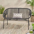 Okak Industrial PP Rattan Patio Loveseat Iron 2-Seater Accent Chair,Modern Outdoor Lounge Chair for Porch,Backyard&Garden,Patio Furniture Seating