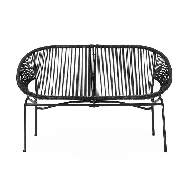 Okak Fauteuil deux places d'extérieur en rotin PP industriel et fer, fauteuil de salon moderne pour véranda, arrière-cour et jardin, siège de mobilier de patio