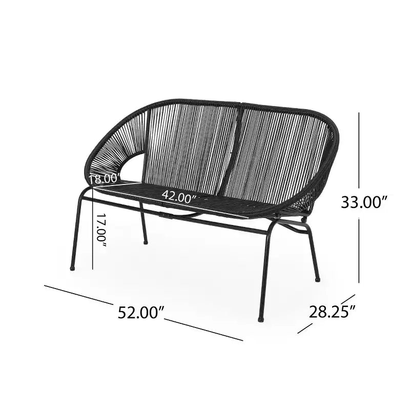 Okak Fauteuil deux places d'extérieur en rotin PP industriel et fer, fauteuil de salon moderne pour véranda, arrière-cour et jardin, siège de mobilier de patio