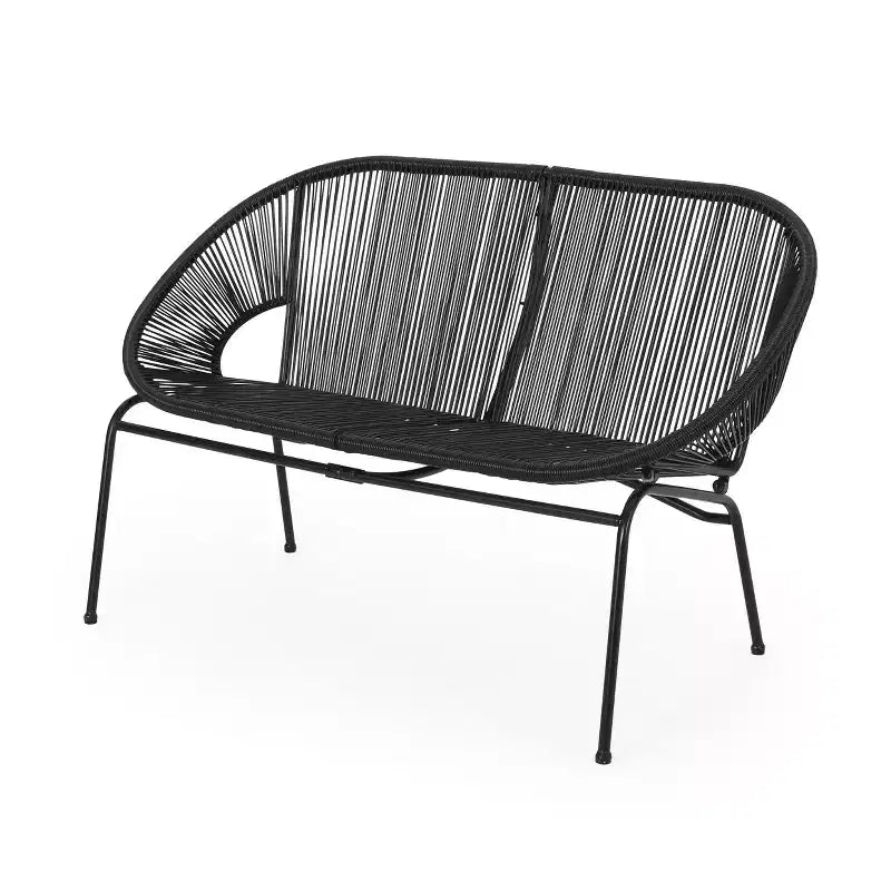 Okak Fauteuil deux places d'extérieur en rotin PP industriel et fer, fauteuil de salon moderne pour véranda, arrière-cour et jardin, siège de mobilier de patio