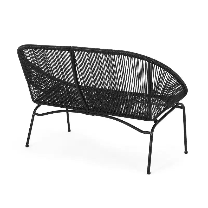 Okak Fauteuil deux places d'extérieur en rotin PP industriel et fer, fauteuil de salon moderne pour véranda, arrière-cour et jardin, siège de mobilier de patio