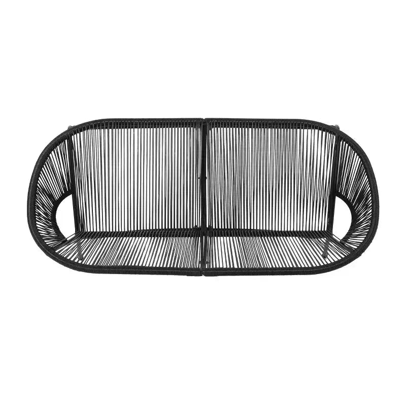 Okak Fauteuil deux places d'extérieur en rotin PP industriel et fer, fauteuil de salon moderne pour véranda, arrière-cour et jardin, siège de mobilier de patio