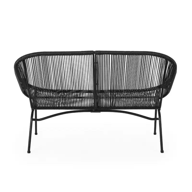 Okak Fauteuil deux places d'extérieur en rotin PP industriel et fer, fauteuil de salon moderne pour véranda, arrière-cour et jardin, siège de mobilier de patio