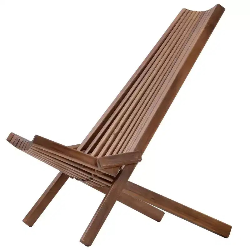 Chaise de loisir bohème pliable en acacia rustique Okak Ardirondack, 1 pièce, dossier haut et lattes pour véranda, jardin et cour arrière, marron