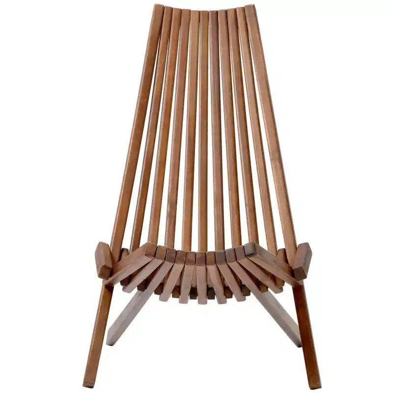 Chaise de loisir bohème pliable en acacia rustique Okak Ardirondack, 1 pièce, dossier haut et lattes pour véranda, jardin et cour arrière, marron