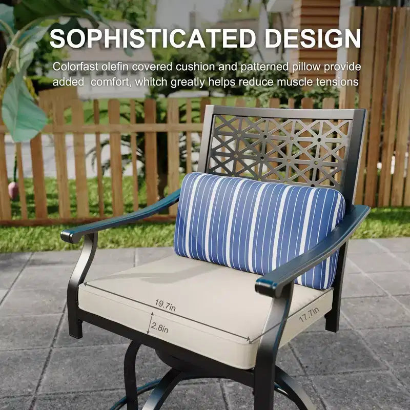 Tabourets de bar pivotants d'extérieur hauteur comptoir avec coussin rouge, lot de 2 tabourets de bar de patio avec accoudoirs et dossier, grands tabourets de bar pivotants d'extérieur pour le jardin