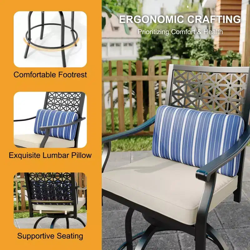 Tabourets de bar pivotants d'extérieur hauteur comptoir avec coussin rouge, lot de 2 tabourets de bar de patio avec accoudoirs et dossier, grands tabourets de bar pivotants d'extérieur pour le jardin