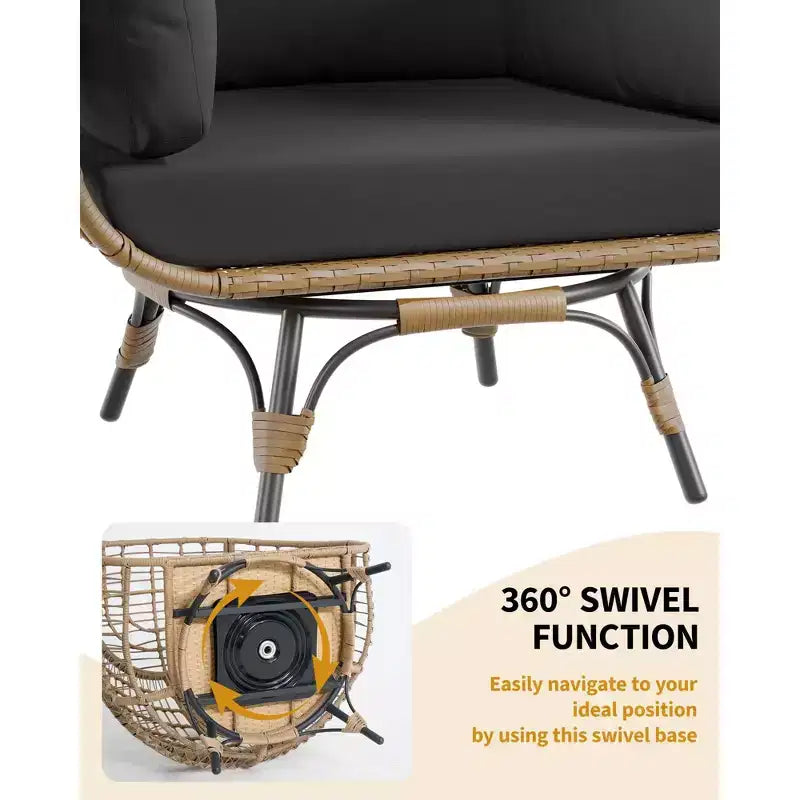 Fauteuil suspendu œuf pivotant 360° surdimensionné pour l'extérieur, chaise longue en rotin en forme d'œuf avec 4 coussins épais, chaises en rotin PE supportant jusqu'à 158 kg
