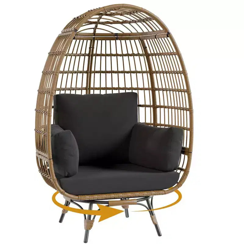 Fauteuil suspendu œuf pivotant 360° surdimensionné pour l'extérieur, chaise longue en rotin en forme d'œuf avec 4 coussins épais, chaises en rotin PE supportant jusqu'à 158 kg