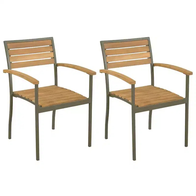 vidaXL Chaises de salle à manger de patio - 2 pièces, sièges extérieurs empilables en bois d'acacia massif et acier thermolaqué pour le jardin, la terrasse et le patio