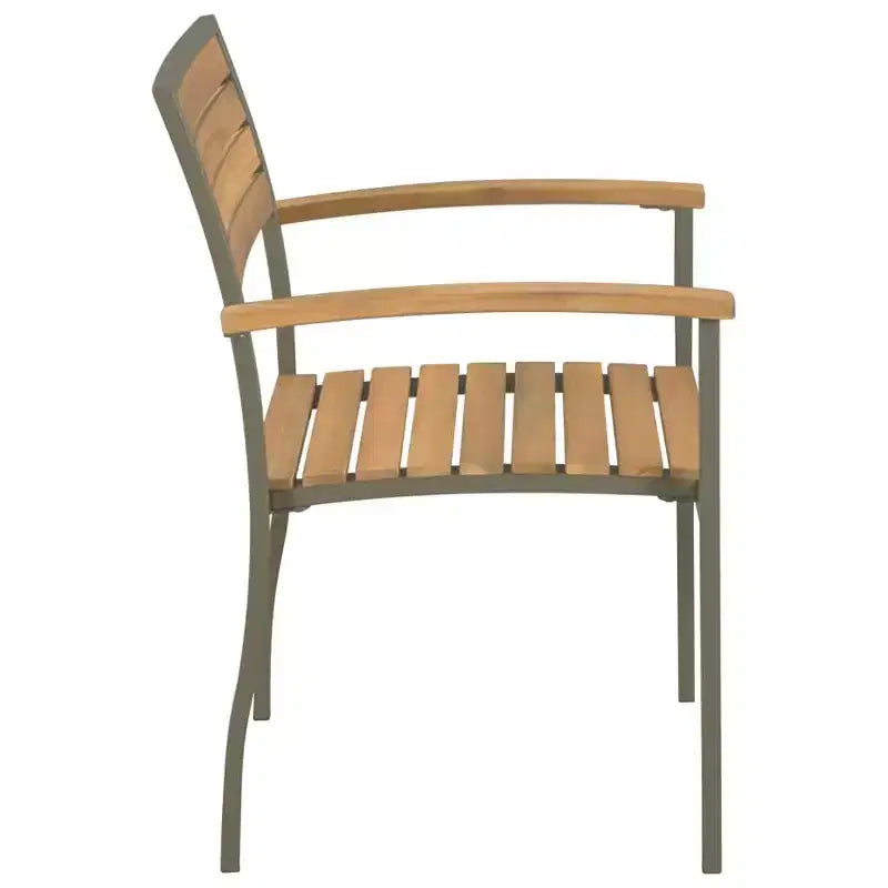 vidaXL Chaises de salle à manger de patio - 2 pièces, sièges extérieurs empilables en bois d'acacia massif et acier thermolaqué pour le jardin, la terrasse et le patio