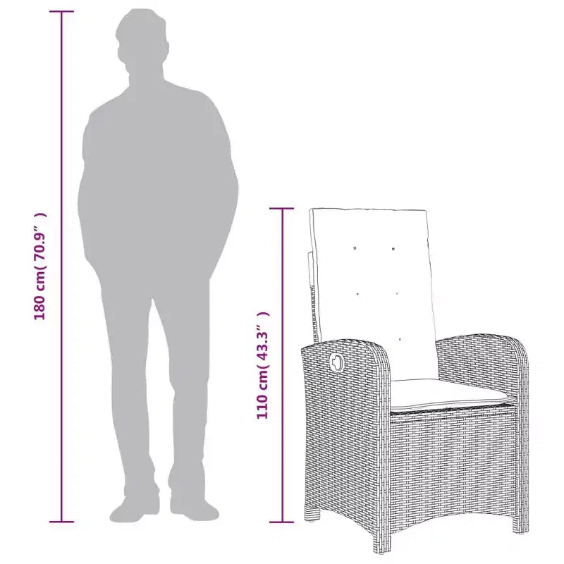 vidaXL Chaise longue de jardin inclinable - Rotin synthétique gris avec coussins bleu marine, dossier réglable pour se détendre dans le jardin/à l'extérieur/sur la terrasse, housses lavables
