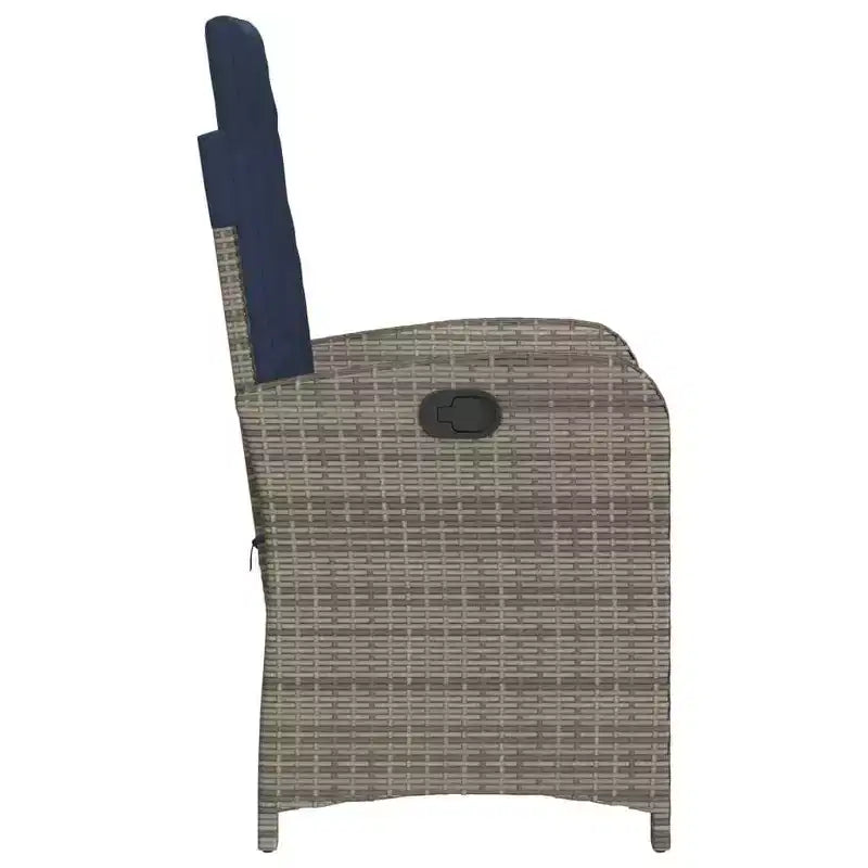 vidaXL Chaise longue de jardin inclinable - Rotin synthétique gris avec coussins bleu marine, dossier réglable pour se détendre dans le jardin/à l'extérieur/sur la terrasse, housses lavables