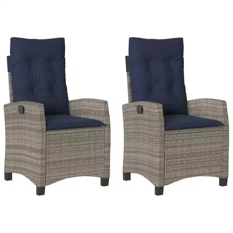 vidaXL Reclining Patio Chairs with Cushions - 2 pcs Set, Gray Poly Rattan, Adjustable Backrest, Weather-Resistant Outdoor Lounge Seating