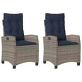 vidaXL Reclining Patio Chairs with Cushions - 2 pcs Set, Gray Poly Rattan, Adjustable Backrest, Weather-Resistant Outdoor Lounge Seating