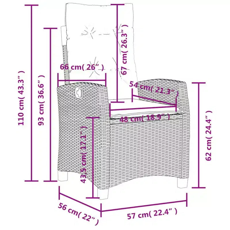 vidaXL Chaises de jardin inclinables avec coussins - Lot de 2, Résine tressée grise, Dossier réglable, Sièges de jardin résistants aux intempéries