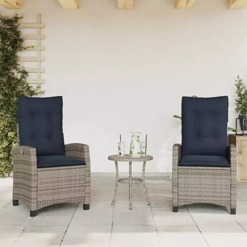 vidaXL Chaises de jardin inclinables avec coussins - Lot de 2, Résine tressée grise, Dossier réglable, Sièges de jardin résistants aux intempéries