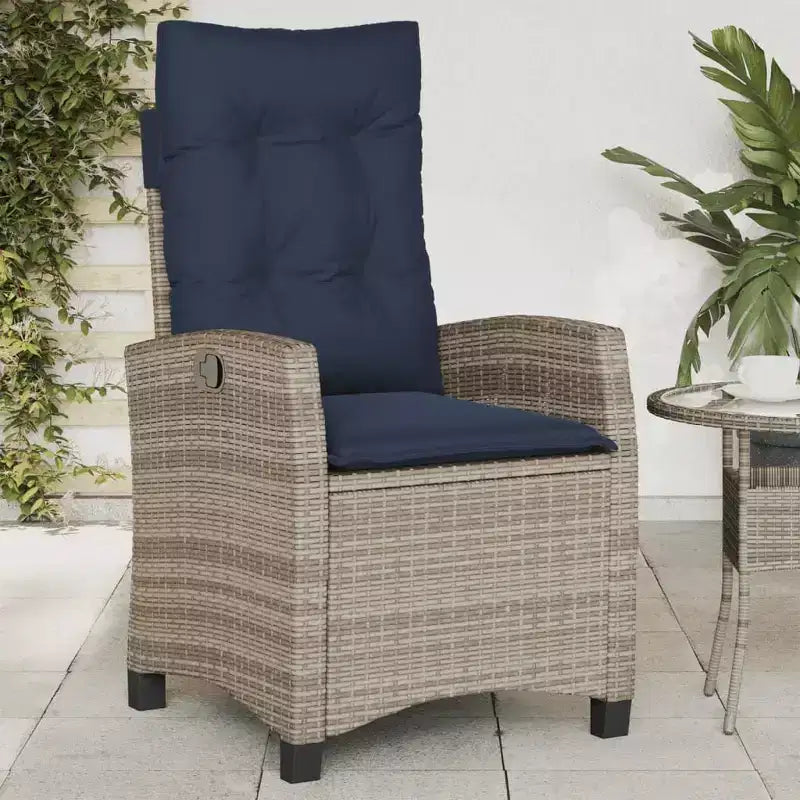 vidaXL Chaises de jardin inclinables avec coussins - Lot de 2, Résine tressée grise, Dossier réglable, Sièges de jardin résistants aux intempéries
