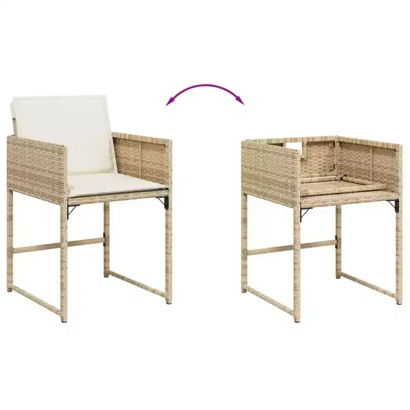 vidaXL Chaises de jardin - Coussins Inclus, Résine tressée Beige, Mobilier d'extérieur, Ensemble 4 pièces - Chaises Pliantes Compactes avec Housses Amovibles