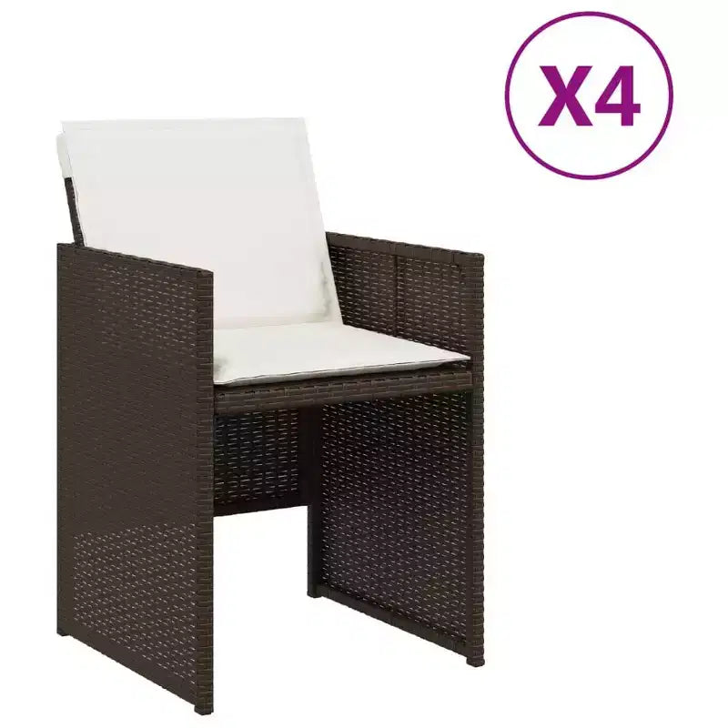 vidaXL Patio Chairs Outdoor Furniture Set 4 Pcs - Brown PE Rattan Chairs with Cushions - Compact Folding Garden Seating
