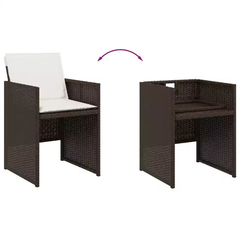 vidaXL Chaises de Jardin, Ensemble de Mobilier d'Extérieur 4 pièces - Chaises en Rotin PE Marron avec Coussins - Salon de Jardin Pliant Compact