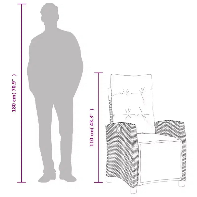 vidaXL Chaises de jardin inclinables avec repose-pieds - Lot de 2, transats réglables en polyrotin, résistants aux intempéries et aux UV, faciles à nettoyer, coussins bleu marine