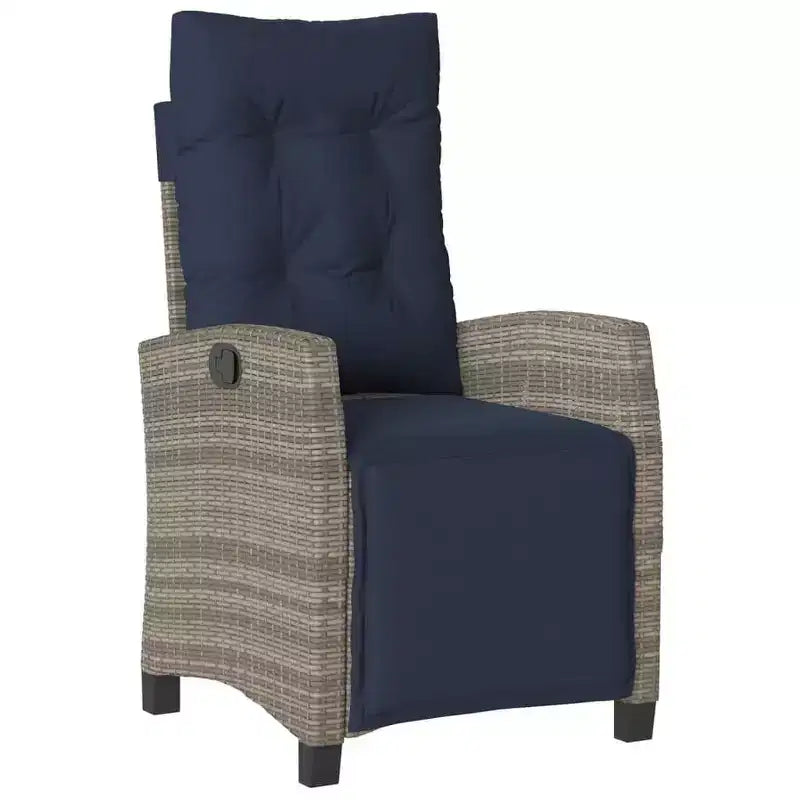 vidaXL Chaises de jardin inclinables avec repose-pieds - Lot de 2, transats réglables en polyrotin, résistants aux intempéries et aux UV, faciles à nettoyer, coussins bleu marine