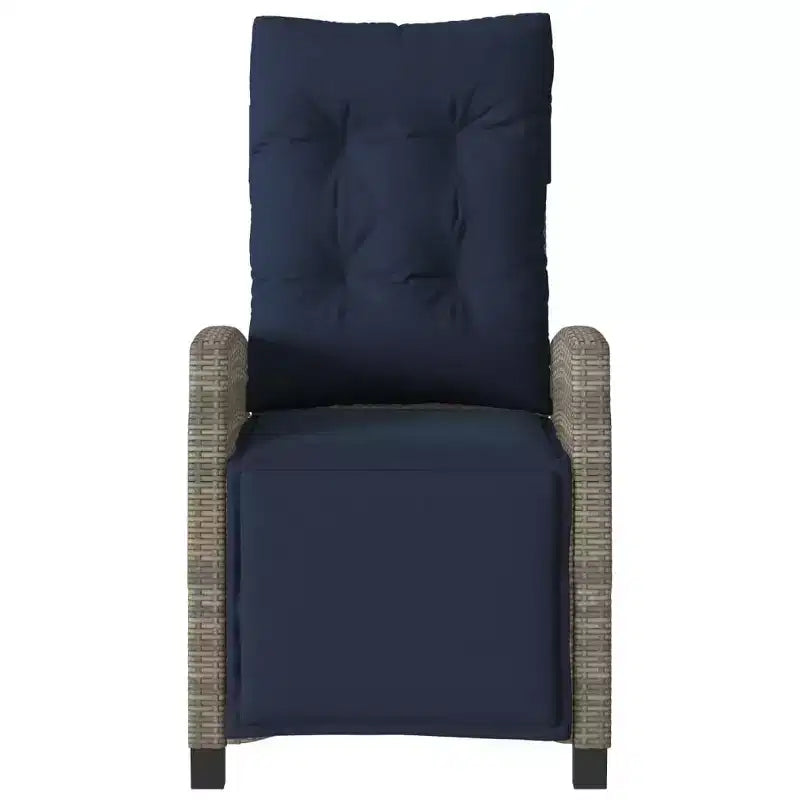 vidaXL Chaises de jardin inclinables avec repose-pieds - Lot de 2, transats réglables en polyrotin, résistants aux intempéries et aux UV, faciles à nettoyer, coussins bleu marine