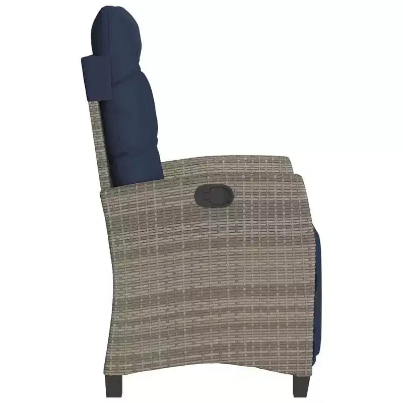 vidaXL Chaises de jardin inclinables avec repose-pieds - Lot de 2, transats réglables en polyrotin, résistants aux intempéries et aux UV, faciles à nettoyer, coussins bleu marine