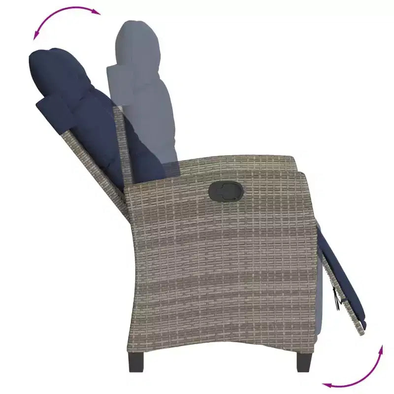 vidaXL Chaises de jardin inclinables avec repose-pieds - Lot de 2, transats réglables en polyrotin, résistants aux intempéries et aux UV, faciles à nettoyer, coussins bleu marine