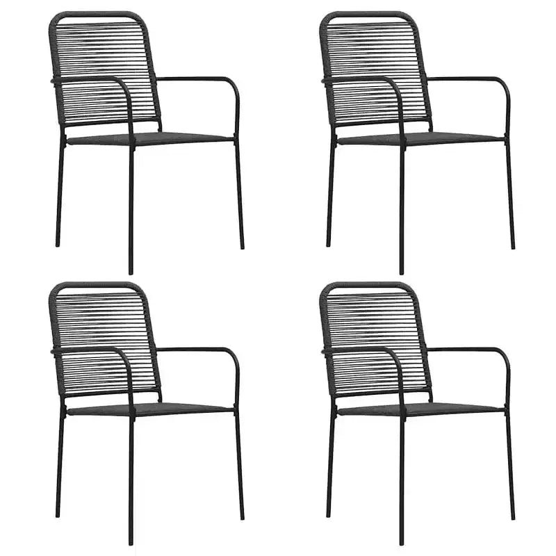 vidaXL Lot de 4 chaises de jardin – Sièges d'extérieur de style rétro moderne, en corde de coton noir durable et acier thermolaqué, convient pour le jardin, la terrasse, le patio