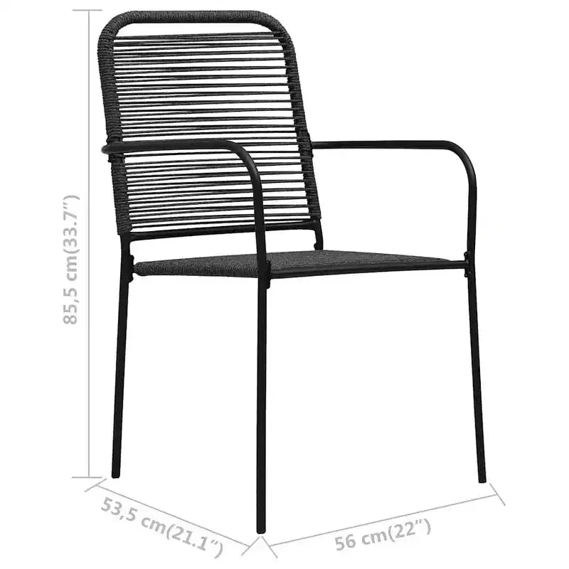 vidaXL Lot de 4 chaises de jardin – Sièges d'extérieur de style rétro moderne, en corde de coton noir durable et acier thermolaqué, convient pour le jardin, la terrasse, le patio