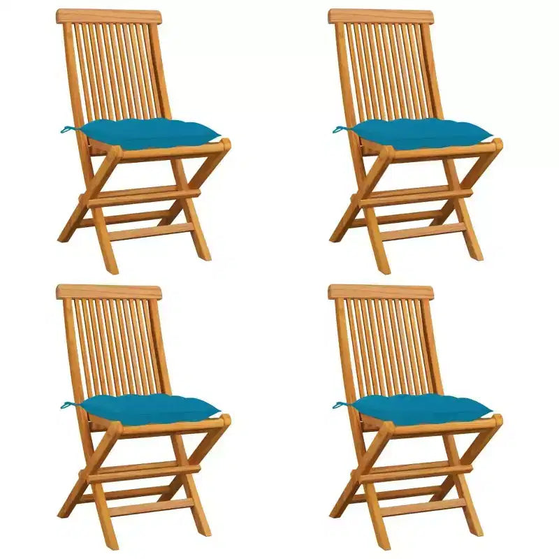 vidaXL Chaises de jardin rembourrées bleu clair, lot de 4, meubles d'extérieur en teck massif, résistantes aux intempéries, durables, polyvalentes, pliables pour la portabilité