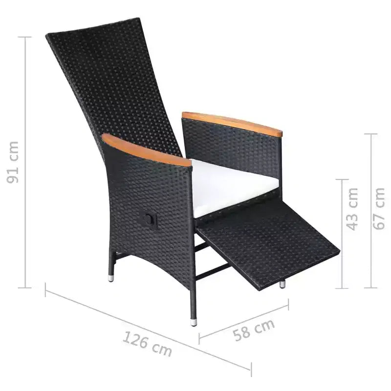 vidaXL Chaises de jardin inclinables 2 pcs avec coussins - Résine tressée noire résistante aux intempéries avec coussins blanc crème