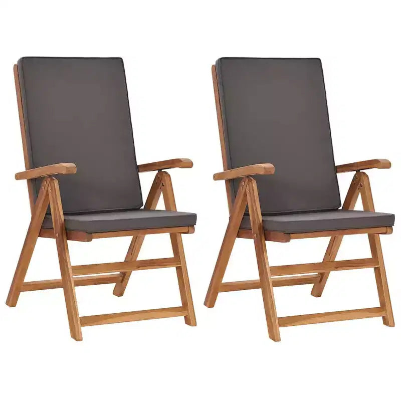 vidaXL Chaises de jardin inclinables en teck massif avec coussins – Luxueuses, dossiers réglables, faciles à plier et à ranger, idéales pour l'extérieur