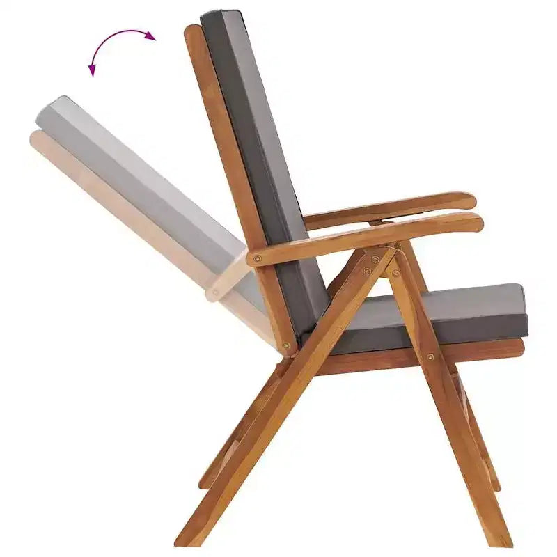 vidaXL Chaises de jardin inclinables en teck massif avec coussins – Luxueuses, dossiers réglables, faciles à plier et à ranger, idéales pour l'extérieur