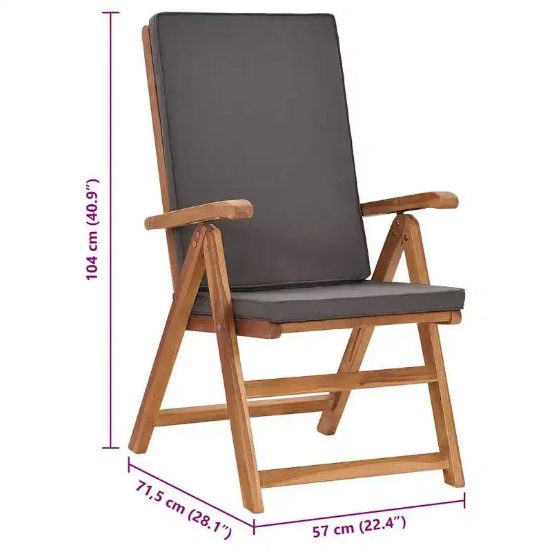 vidaXL Chaises de jardin inclinables en teck massif avec coussins – Luxueuses, dossiers réglables, faciles à plier et à ranger, idéales pour l'extérieur
