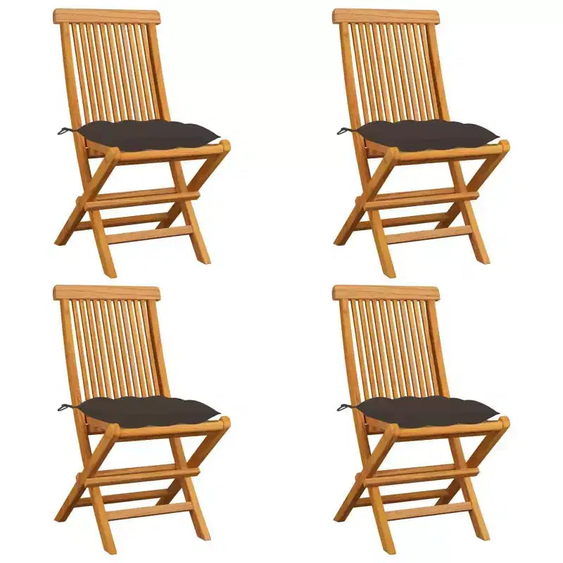 vidaXL Chaises de Patio Pliantes en Bois, Bois de Teck Massif, Ensemble Complet de 4, avec Coussins d'Assise Taupe, Légères, Portables, Faciles à Nettoyer, Confortables