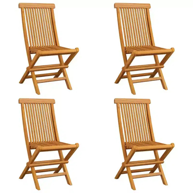 vidaXL Chaises de Patio Pliantes en Bois, Bois de Teck Massif, Ensemble Complet de 4, avec Coussins d'Assise Taupe, Légères, Portables, Faciles à Nettoyer, Confortables
