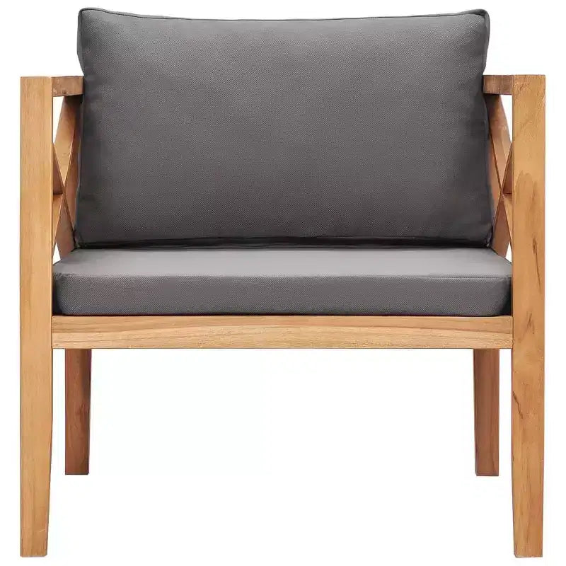 vidaXL Outdoor Patio Chair with Comfy Gray Cushions, Solid Teak Wood, Easy Maintenance, Versatile Design, Ideal for Garden, Terrace or Patio