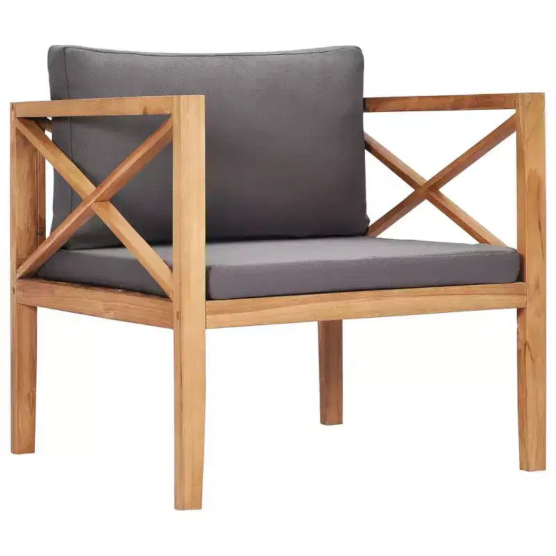 vidaXL Chaise de jardin d'extérieur avec coussins gris confortables, bois de teck massif, entretien facile, design polyvalent, idéale pour le jardin, la terrasse ou le patio