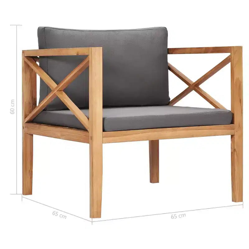 vidaXL Chaise de jardin d'extérieur avec coussins gris confortables, bois de teck massif, entretien facile, design polyvalent, idéale pour le jardin, la terrasse ou le patio