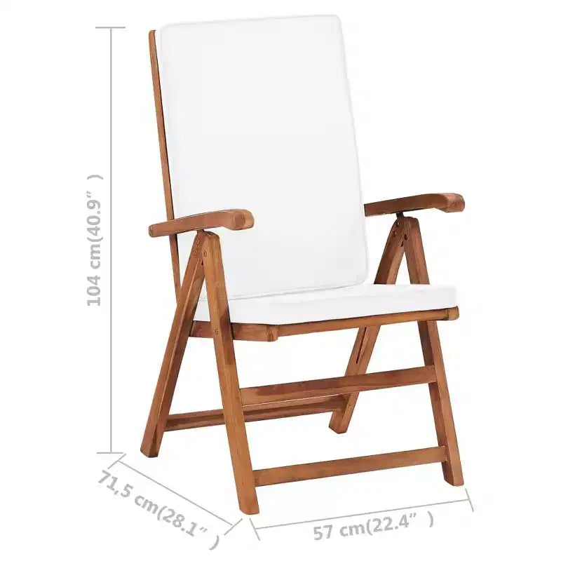 vidaXL Ensemble de chaises de jardin inclinables, Bois de teck, Coussins crème, Dossier réglable sur 5 positions, Pliables pour un gain de place, Résistantes aux intempéries, Balcon, Bord de piscine